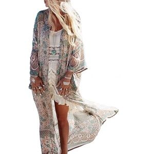 New Swim Suit Bathing Suit Kimono Cover Up Sheer Robe Boho Floral